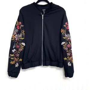Women’s Jacket Zip-Up Sweater Bomber Floral Embroidered Sleeves Du Jour - XXS